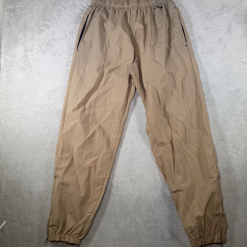Catalina Mens Large Tan Nylon Track‎ Pants Vintage Joggers Elastic Waist Khaki L
